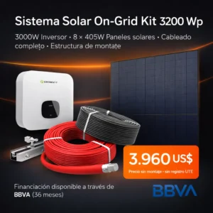 Sistema Solar On-Grid Kit 3,2 kWp – 8×405 W · Growatt MIN 3000TL – Autoinstalación